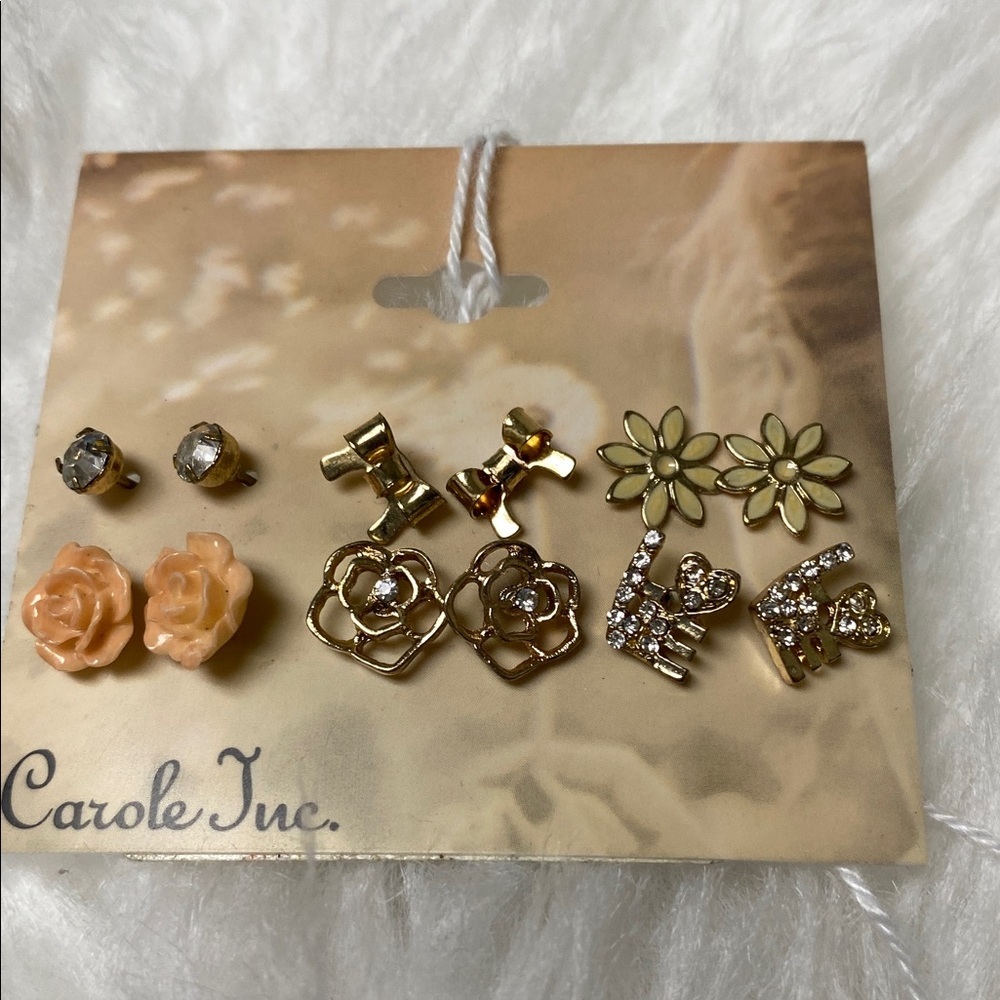 NEW Carole Inc 6  Pair of Stud Fashion Earrings - Bows Roses Sun Round Plus